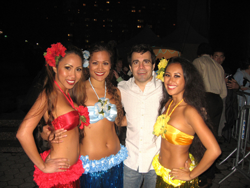 hula dancers with Mario Cantone