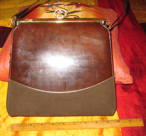 Brown Patent Leather and Suede Vintage Handbag