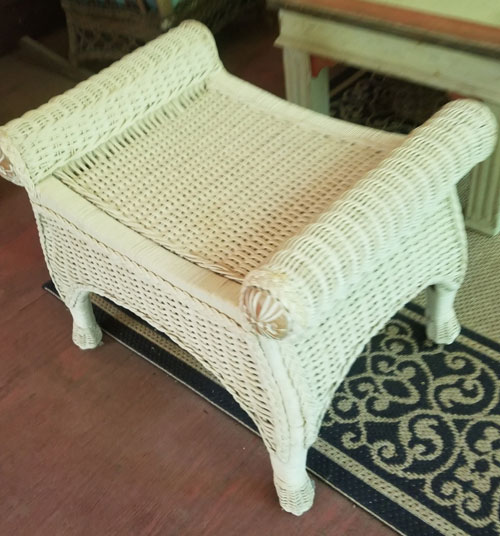 Vintage White Wicker Bench 