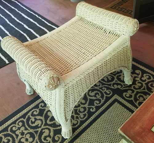 Vintage White Wicker Bench 