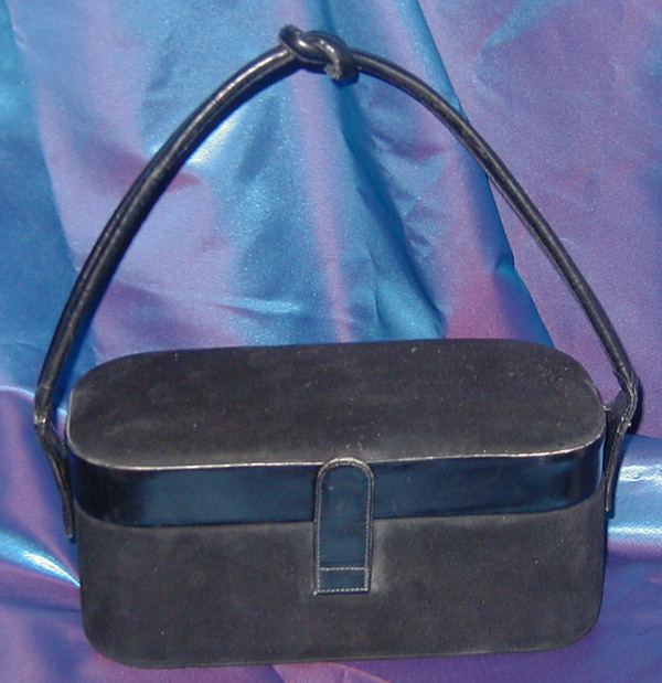 Black Suede Knot-Handle Evening Bag 