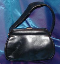 vintage blue black leather 50's bag