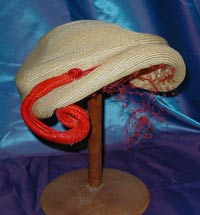 straw hat with red swirl