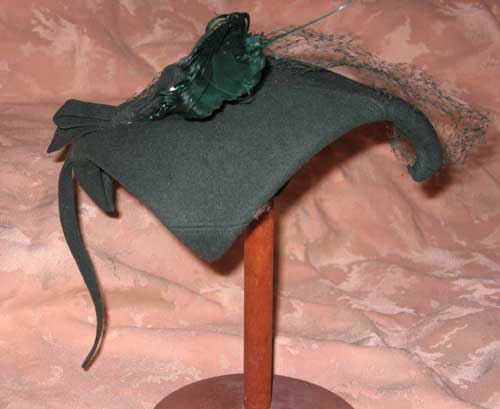 Vintage Green Wool Hat with feather flower