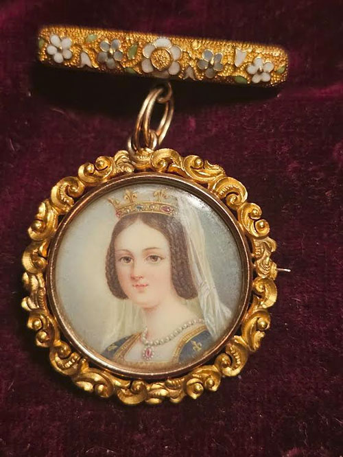 Victorian Hand-Painted Miniature Portrait Pin