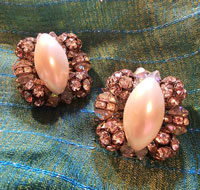 Faux Pearl, rhinestone, crystal vintage clip on earrings