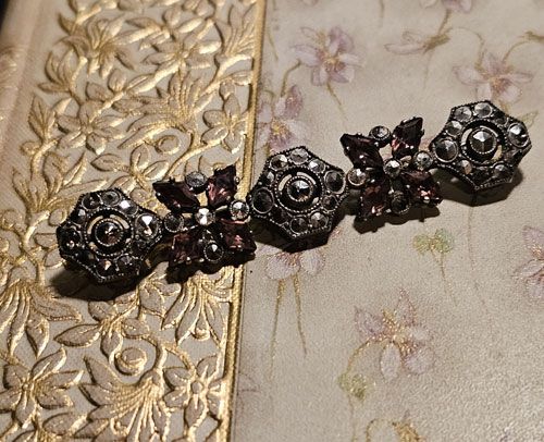 Antique Marcasite & Crystal Bar Pin