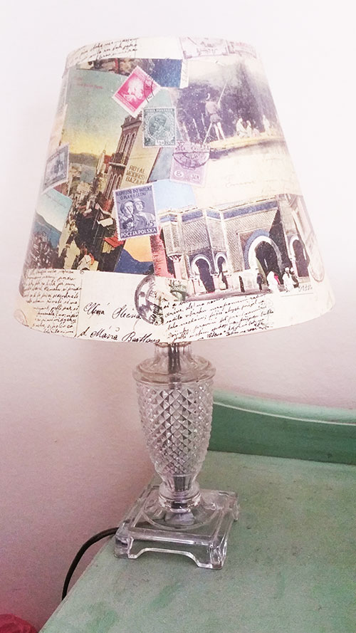 Cut Glass lamp with decoupaged shade