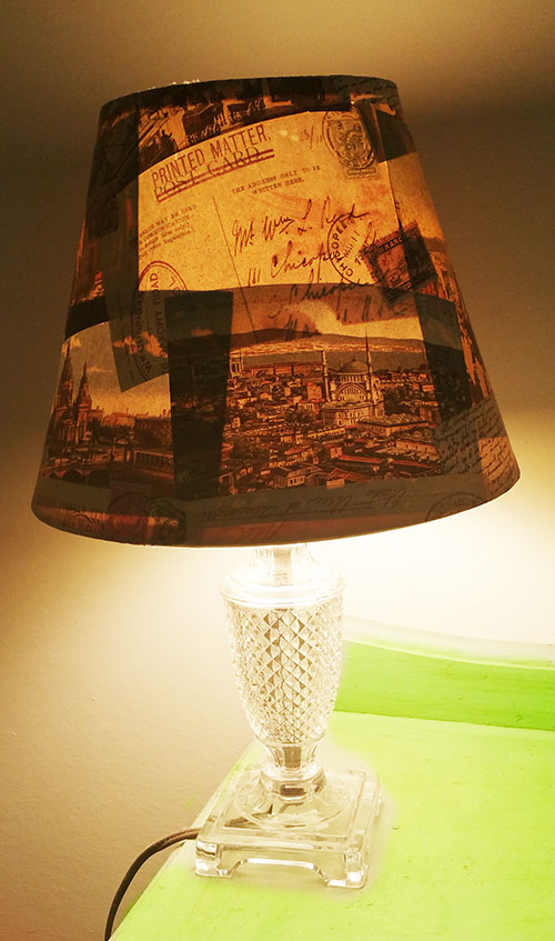 Cut Glass lamp with decoupaged shade