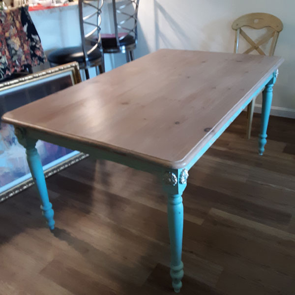 Blue rustic farm table