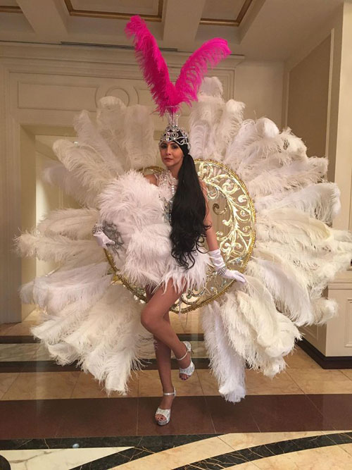 Showgirl with Large White Feather Backpiece 