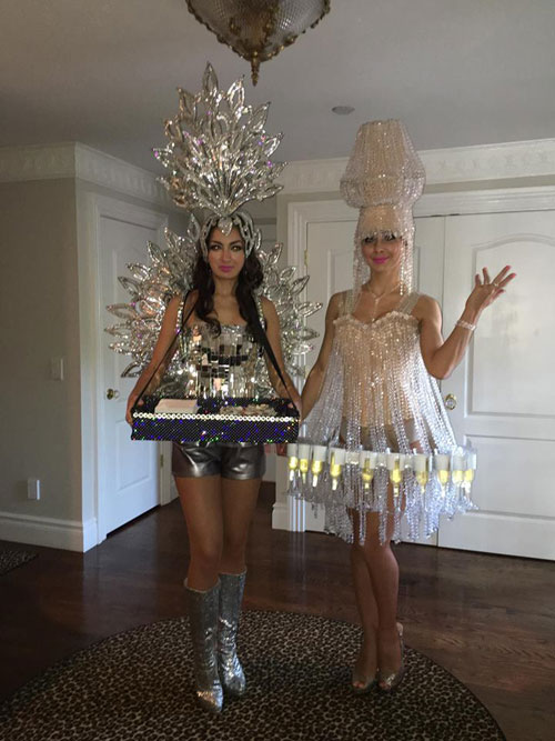 Silver Cigarette Girl and Chandelier Champagne Dress 