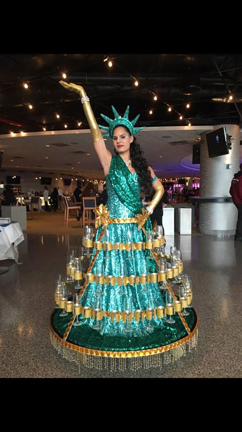 Statue of Liberty Strolling Champagne Dress 