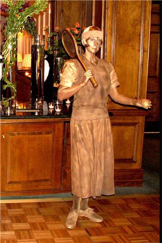 Bronze 1920s lady tennis player living statue