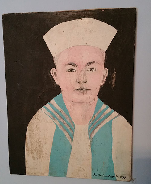 naive art. Folk art painting of sailor.