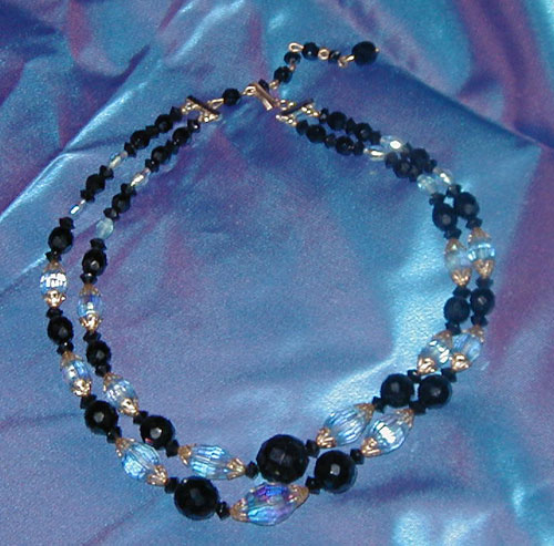 Jet and Blue crystal vintage necklace