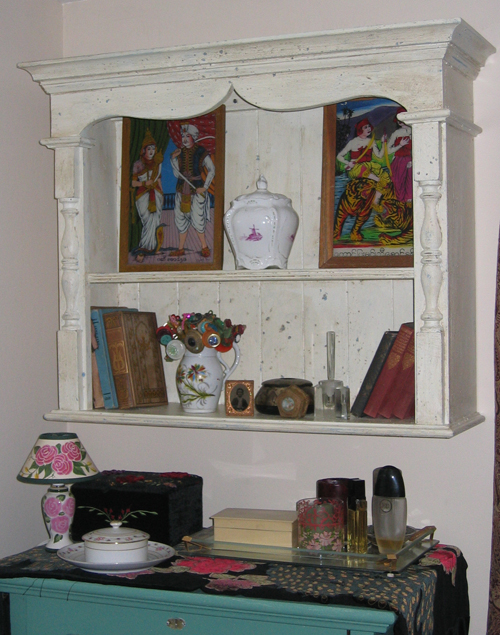 Shelf, Hand-made of reclaimed wood, this cream-color one-of-a-kind 
